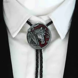 Bolo Ties Cheapify Dropshipping Oval Horse Head Decorative Buckle Design Leather Cord Bolo Tie Tie Boy Tie للرجال الهدايا الاجتماعية 240407
