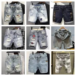 Designer jeans curto para masculino jeans retos jeans apertados casual verão hip hop street calça rasgada letra de patch shorts jeans garoto cowboy calça curta