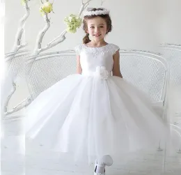 Vestidos 2016 vestidos de flor de renda barata para casamento de branco/roxo Primeira comunhão Vestidos para meninas 110 anos