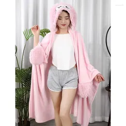Blankets Office Nap Air Conditioner Hooded Flannel Cape For Beds Double Layer Fleece Shawl Thin Blanket