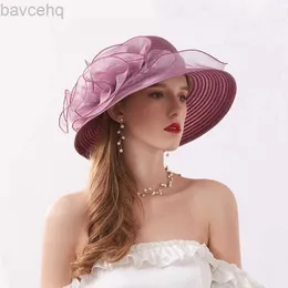 Breda randen hattar hink hattar sommarhattar för kvinnor organza blomma mesh sunshade hatt semester strand hatt bred brimmad sol hatt solskydd sombreros de mujer 240407