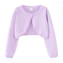 Jackets 2-14 Years Purple Girls Cardigan Coat Summer Spring White Thin Cotton Girl Jacket 3 4 6 8 10 12 14 Old Kids Clothes 245302