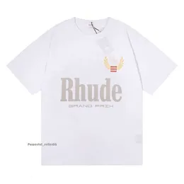 Rhude Shirt Ins Het Spring Summer TシャツアメリカンラグジュアリーrhudesスケートボードメンズデザイナーTシャツ女性男性カジュアルグッドルーデスTシャツ5243