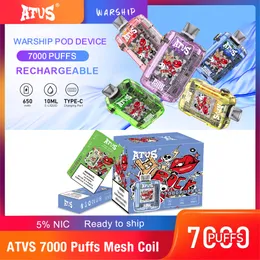 Atvs Vapes одноразовый Puff 100% 7000 7K Puffs E Сигареты 650 мАч 10 мл предварительно заполненное устройство одноразовое вейп.