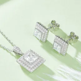 D Color Real Moissanite Jewelry Set 925 Sterling Silver Square Occlace Netclace Party Fine Guider Gift for Women Gift