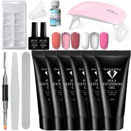 Torkar Meeail Poly Nail Gel Set 6W LED -lampan Full Manikyr Set Quick Extension Nail Kit Gel Building Polygels Set för Nails Tool Kit