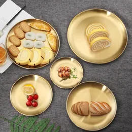 Goldene Edelstahl -Aufbewahrungsschale luxuriöser Messing Gold Runde Teller Obstkuchen Steak Snack Küche Metall Aufbewahrung Großhandel