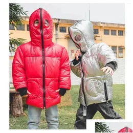 Down Coat Ryssland Snowsuit Baby Boys Girls Winter Warm Cartoon Windproof Hooded Outwear Jacka Kids Parka Real Fur Clothing Drop Delive Otbo3