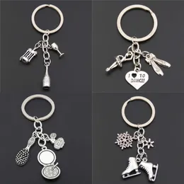 Keychains Lanyards 1pc L Love To Dance Skating Shoes Charms Makeup Pendant Wine Keyring For Women Tennis Jewelry Q240403