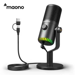 Mikrofone Maono USB -Gaming -Mikrofon mit Typ -C -Adapter für den Telefon -PC mit Atemleuzlatenz -Überwachung für Podcasting -Streaming