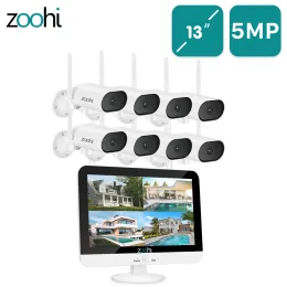 System Zoohi 1920p Wi -Fi Patel Zestaw kamery 5MP System wideo System wideo 13 cali bezprzewodowy Monitor NVR Strona główna Zestaw kamery bezpieczeństwa na zewnątrz