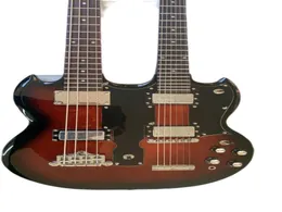 Tabaco personalizado Sunburst 1275 Double Neck SG Electric Guitar 4 Strings Bass 6 guitarras de cordas pretas Pickguard Chrome