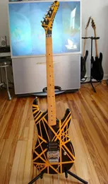 Raro Eddie Edward Van Halen 5150 Giallo Stripe Black Electric Guitar Floyd Rose Tremolo Cock Acero Tingta di taglio2035392