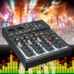 Player US US Plug Black Mini Karaoke Audio Mixer Amplificatore Microphone Professional Mixing Sound Console a 4 canali USB 48 V Potenza fantasma