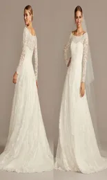 Oleg Cassini Offthhoulder 레이스 Aline Wedding Dress 2021 Full Lace Applique Long Sleeve Plus Size Sweep Train Wedding Gown9958636