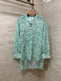 Moda Tasarımı Baskı Bayanlar İçin Gevşek Yarım Boyun Gömlekleri Yeni Zarif Kadın Bluzları 2024 İlkbahar Yaz Uzun Kollu Düğme Üstleri