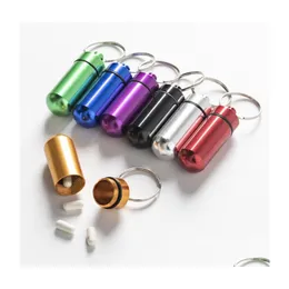 Keychains Lanyards Waterproof Keychain Aluminium Pill Box Case Bottle Cache Holder Container Keyring Medicine Package Hälsovård Dr DHHBK