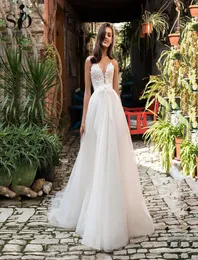 Sodigne Lace Hochzeitskleid Glitzer Applikationen Deep v Hals Beach Braut Kleider Böhmische Kleidung Hochzeit maßgeschneidert9762143