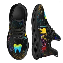 Casual Shoes INSTANTARTS Style Ladies Lightweight Platform Flat Dark Dental And Starry Sky Design Women Mesh Sneakers 2024