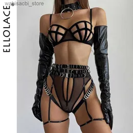 مثير مجموعة Ellolace Sensual Lingerie Hollow Bra Sexyporn Women Women Women Belt Belt With With Rings Naked بدون رقابة 3 قطعة L2447