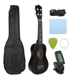 Guitar Combo 21quot Black Soprano Ukulele Uke Hawaii Bass Guitar Guitarra Musical Instrument Set KitsTunerStringStrapBag6899254