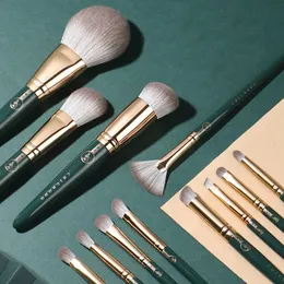 12pcsset Zielone szczotki do makijażu Zestaw proszkowy podkład kątowy rzeźbiący cień do powiek makijaż zestawu Smudge Concealer Brush Pro 240403