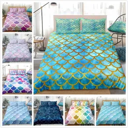 9Colors sjöjungfru skalor sängkläder sätter 3st Fish Däcke Cover Set Colorful Quilt Queen Bed 240325