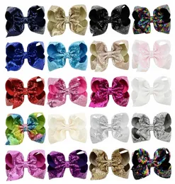 8 tum glittrande tjej Jumbo Jojo Rainbow Sequin Hair Bows On Alligator Clip for Kid Girl Hair Clip4549823