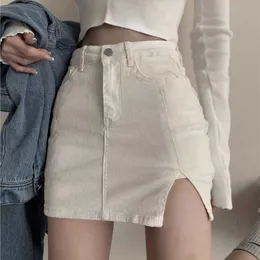 Pear Shaped Figure White Slit Slimming Denim Skirt Womens Spring and Summer Oversized Chubby Sister Mm Wrapped Buttocks A-line Short