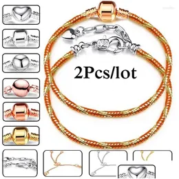 Charm Bracelets 2Pcs/Lot Fashion Orange M Chain Fit Diy Beads Bracelet Bangles Couple Psera Bijoux Jewelry For Women Men Drop Deliver Dhj5Z