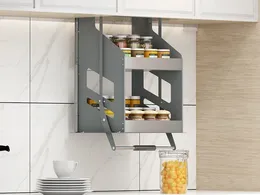 Kitchen Storage Hanging Cabinet Pull-down Lifting Seasoning Basket Stainless Steel Vertical Up And Down Elevator Wall