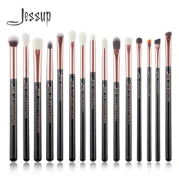 Jessup Makeup Brushes Set 15st Make Up Brush Tools Kit Eye Liner Shader Natural-Synthetic Hair Rose Gold/Black T157 240327
