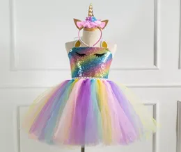 Girls Princess Dress Up Children Paillettes Rainbow Tulle Tuttu Dress Kids Party Cosplay Costumes6615183