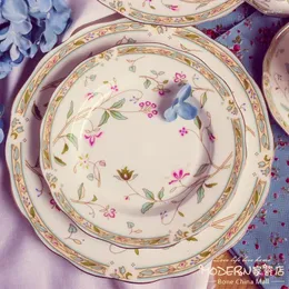 Tablice Brytyjska Bone China Stale zastawa stołowa Western Plate Steak Golden Edge Oryginalna ceramika gotowania