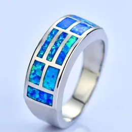 사이드 스톤즈 패션 Boho 여성 Blue Fire Opal Stone Ring 10kt White Gold Vintage Wedding Jewelry Promise Retings Women