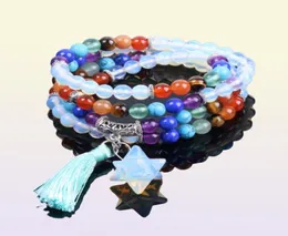 CSJA Reiki Multilayer 7 Chakra 108 Mala Bead Bracelet for Men Women Opal Star Pendant Rainbow Lealing شرابة الشرابة je4781397