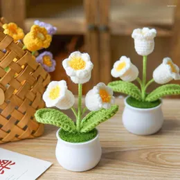 Decorative Flowers Crochet Artificial Plants Fake Flower Potted Hand Woven Lily Valley Bonsai Handmade Simulated Desktop Decorations