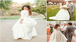 Modest Design Wedding Dress Three Quarter Sleeve Satin Long A Line 2020 Spring Simple Style Bridal Gowns Custom Made2768980