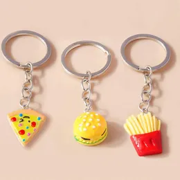 Keychains coitos de desenho animado 3D Chaves de alimentos Hamburger French Fries Pizza Feminino Bolsa Pingente de Chave de Carro DIY q240403