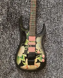 Farba ręczna 77 BFP3 Kwiat wzór Steve Vai Electric Guitar Green Vine InLay Floyd Rose Tremolo Blokowanie nakrętki czarny pin 4713612