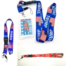 Donald Trump Biden علم العلم القابل للإزالة من سلاسل الولايات المتحدة الرئيسية شارة شارة الحزب هدية MOBLE PHOPE LANYARD KEYRENG KEYRING ZZ