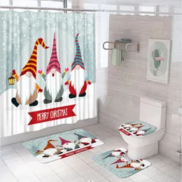 Shower Curtains Christmas Three Dwarf Curtain Set Xmas Winter Snowflake Year Bathroom Decor Bath Mat Carpet Rug Toilet Lid Cover Home