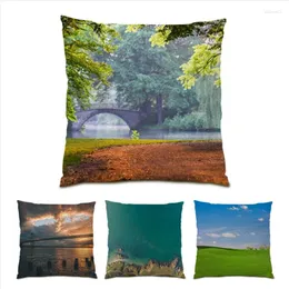 Pillow Polyester Linen Home Decoration Nature Landscape Beautiful Pillowcase Decorative Cover Velvet Sofa For Living Room E1033