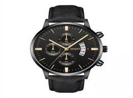 Man Leather Strap Watches With Calendar Fashion Big Dial Watches Mens com ouro prateado preto case8257873