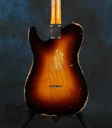 Anpassad butik handgjorda vintage sunburst tunga relik 1953 elektrisk gitarr Alder Body Maple Neck Fingerboard 3 Mässing Saddle B1371086