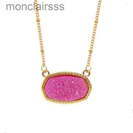 Pendant Necklaces Resin Oval Druzy Necklace Gold Color Chain Drusy Hexagon Style Luxury Designer Brand Fashion Jewelry for Women 8MGQ