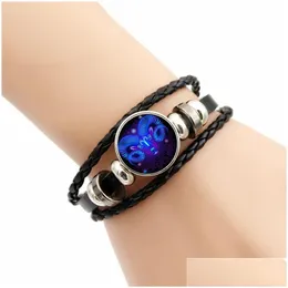 Cartoon Accessories Zodiac Bracelet Glow-In-The-Dark Vintage Leather Fashion Simple Drop Delivery Baby, Kids Maternity Products Dhh6I