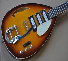 مخصص Hutchins Brian Jones Vox 1960s PGW Teardrop Flame Maple Top Sunburst Hollow Body Electric Guitar Single Bigs Tailpiece2389906