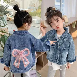 Jackets Big Bow Lace Spring Autumn Denim Girls Coat Full Sleeve Outdoor Outwear For 3-12 Years Old Kids Children Birthday Present