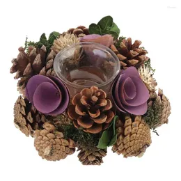 Candle Holders Christmas Wreath Artificial Flower Pine Needle Cone Tealight Cand Drop